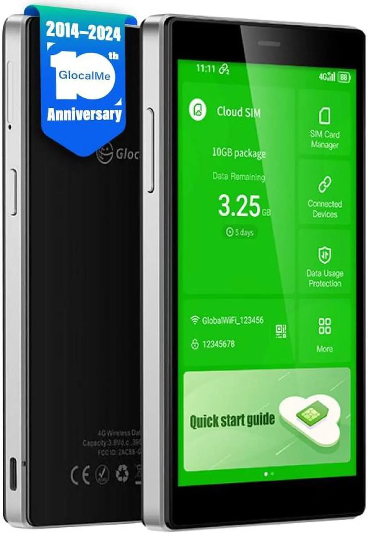 Main image of GlocalMe G4 Pro 4G LTE Mobile Hotspot Device with 5" Touch Screen, Portable WiFi Hotspot for Travel, No SIM Card Needed, 10 Connected Devices, Global 1GB Data, Pocket WiFi Travel Router(G4 Pro Black)