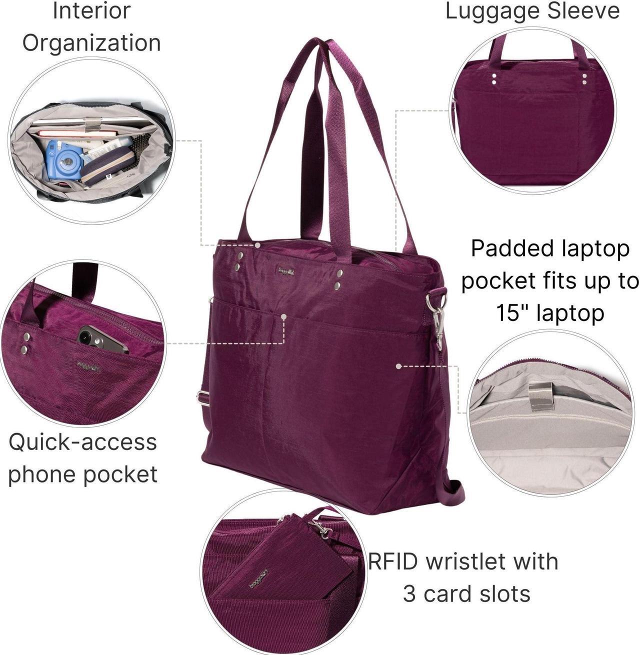 Alt view image 3 of 5 - Baggallini Carryall Laptop Tote - Medium 12x19 Inch Travel Crossbody Shoulder Bag