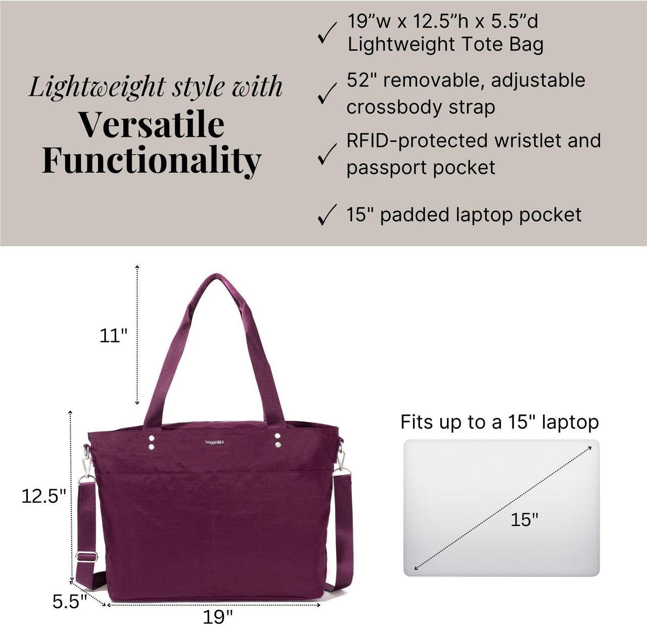 Alt view image 4 of 5 - Baggallini Carryall Laptop Tote - Medium 12x19 Inch Travel Crossbody Shoulder Bag