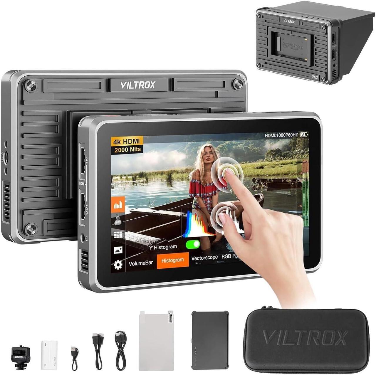 Main image of VILTROX DC-X FHD 2000Nits 6" Touchscreen Camera Field Monitor, 4K HDMI DSLR with Sunshade Hood, Battery, Storage Bag(DC-X2, HDMI)