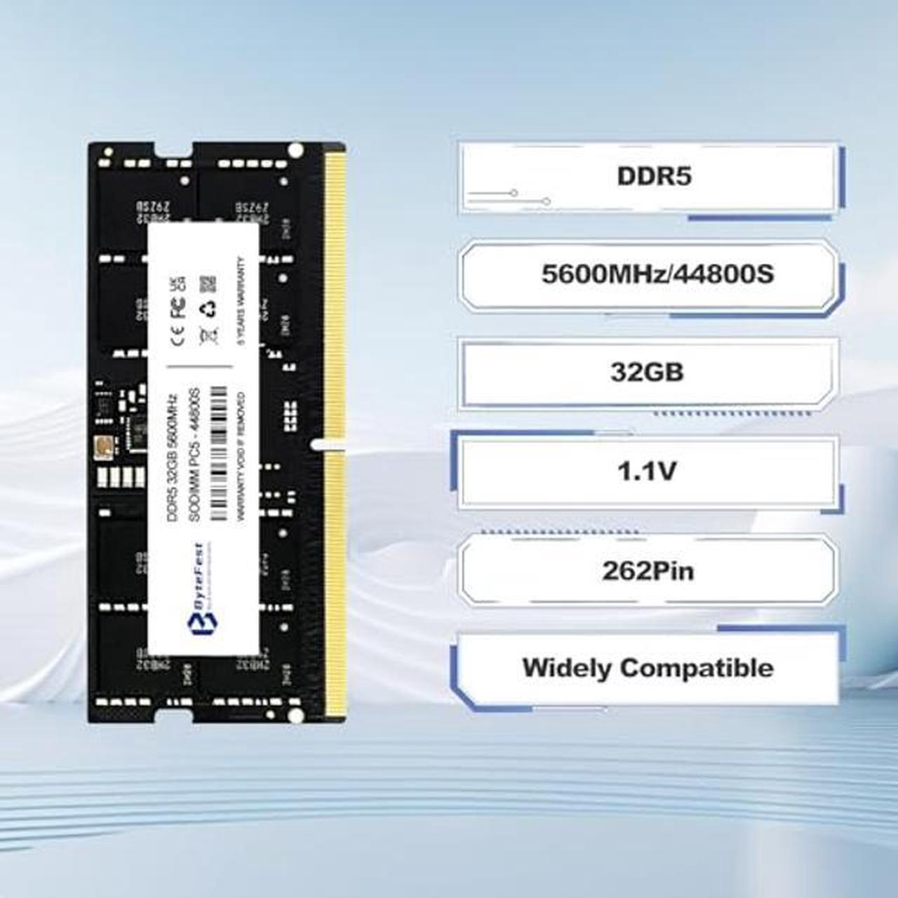 Alt view image 4 of 5 - ByteFest DDR5 RAM 64GB (2x32GB) 5600MHz PC5-44800 CL46 1.1V SODIMM 262-Pin Laptop/Notebook RAM Memory Modules