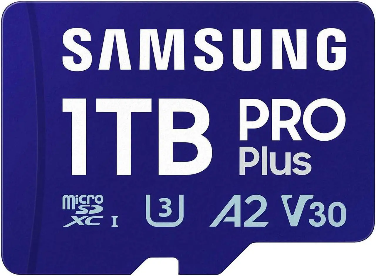 Main image of SAMSUNG PRO Plus microSD Memory Card + Adapter, 1TB MicroSDXC, Up to 180 MB/s, Full HD & 4K UHD, UHS-I, C10, U3, V30, A2 for Android Phones, Tablets, GoPRO, DJI Drone, MB-MD1T0SA/AM, 2024