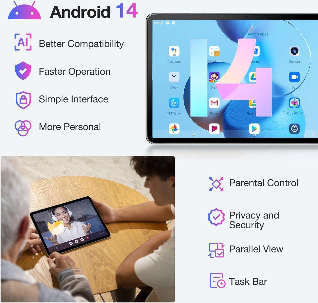 Alt view image 5 of 5 - DOOGEE T30SE Tablet with Keyboard, 11 Inch Android 14, 9GB RAM + 128GB, 2.4K Octa-Core Tablets, 8580mAh 13MP+ 5MP, Tablet with Keyboard+ Mouse+Pen