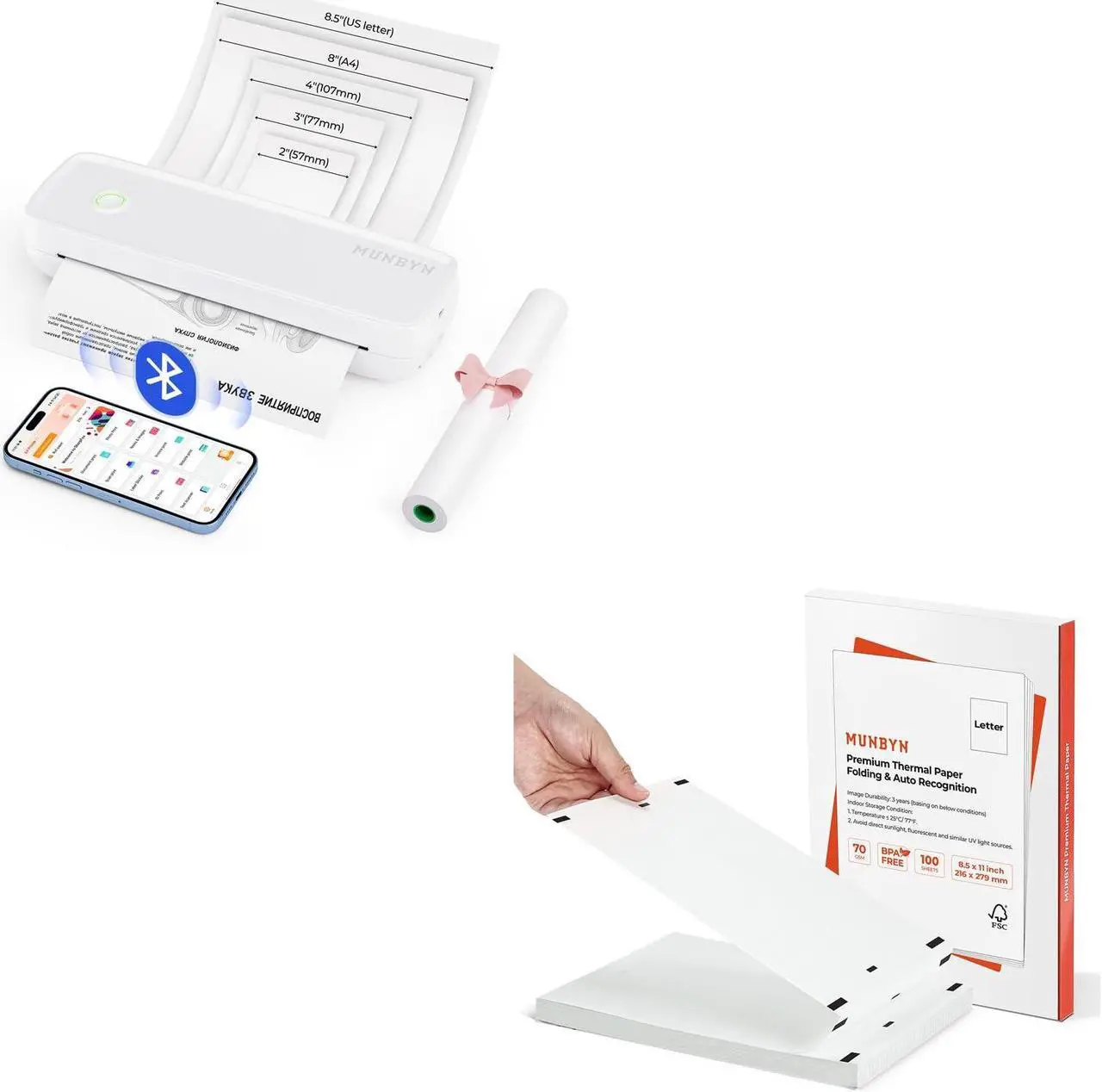 MUNBYN ITP04 Portable Thermal Printer A4, Thermal Bluetooth...