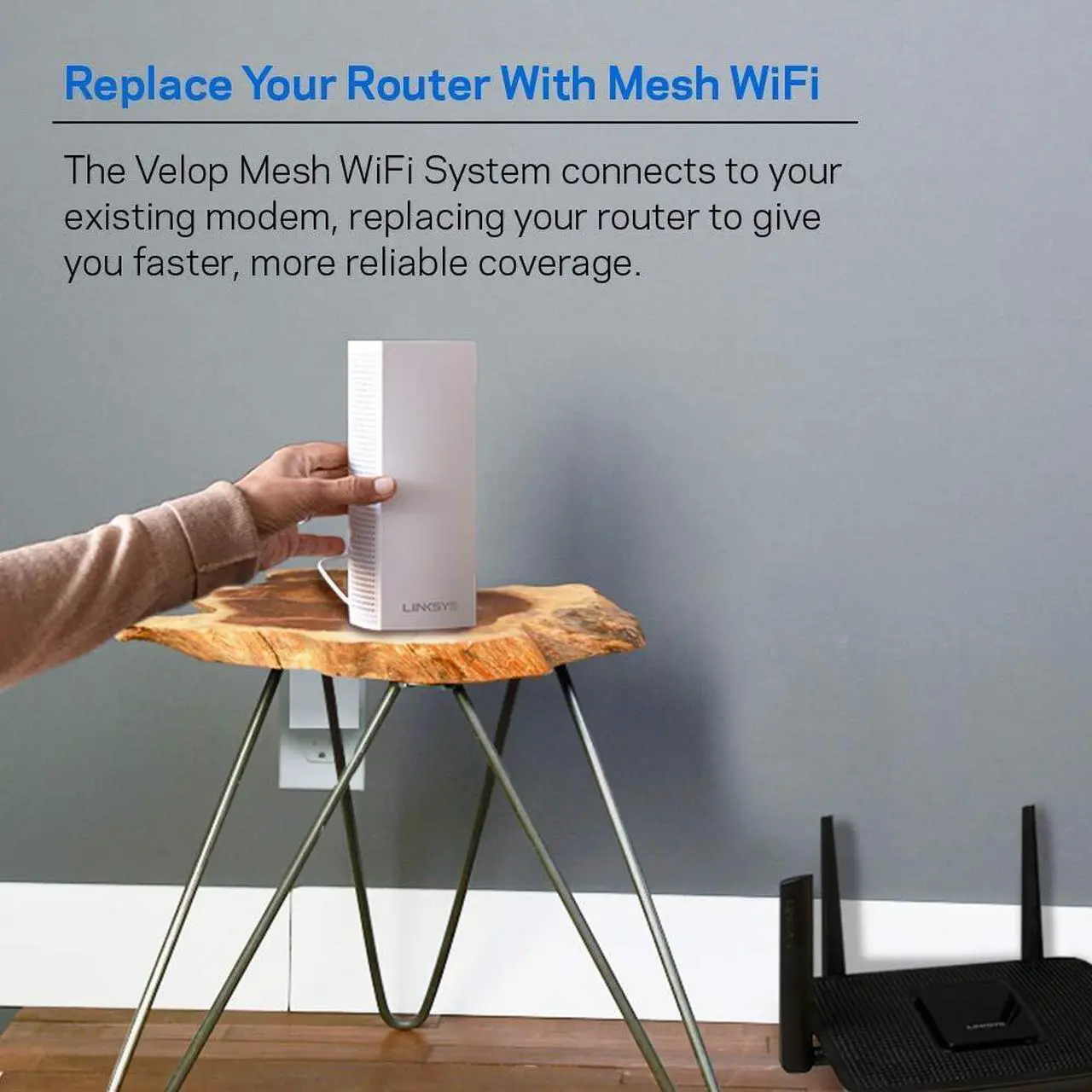 Alt view image 3 of 5 - Linksys WHW0301 Velop Intelligent Mesh WiFi System: AC2200 Tri-Band Wi-Fi Router, Wireless Network for Full-Speed Home Coverage (White, 1-Pack)