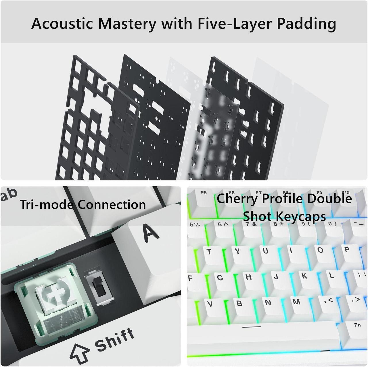 Alt view image 5 of 5 - Womier SK75 75% Keyboard with Full Aluminum Wireless Mechanical Gaming Keyboard+Mouse Pad Gaming Large Desk Pad