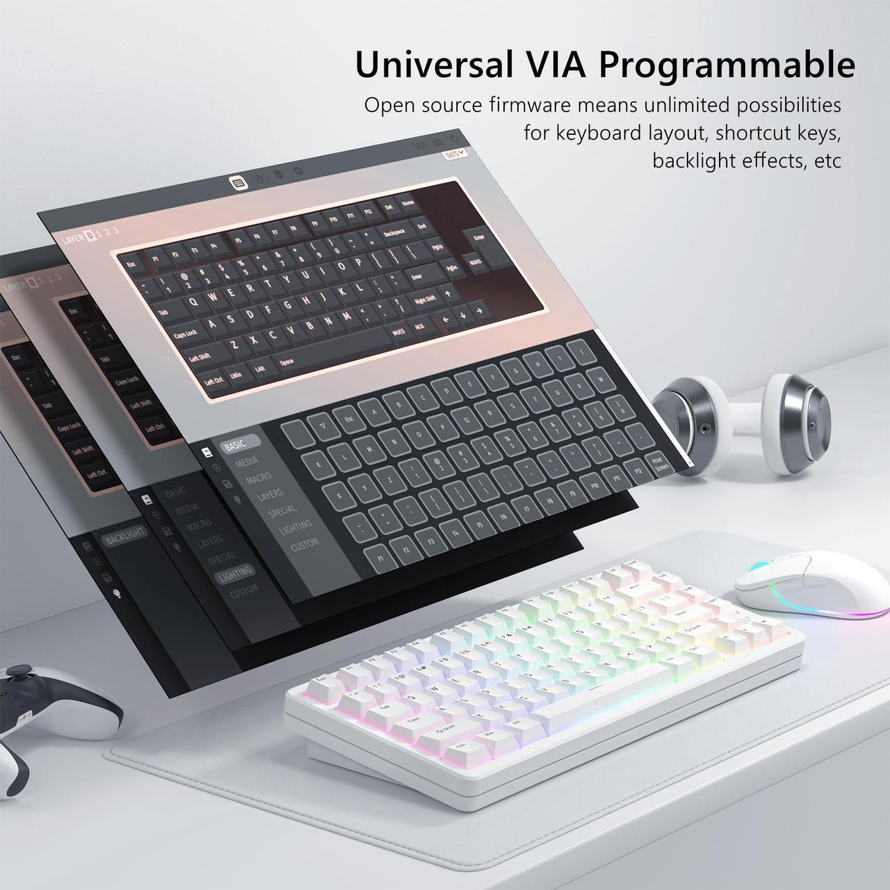 Alt view image 4 of 5 - Womier SK75 75% Keyboard with Full Aluminum Wireless Mechanical Gaming Keyboard+Mouse Pad Gaming Large Desk Pad