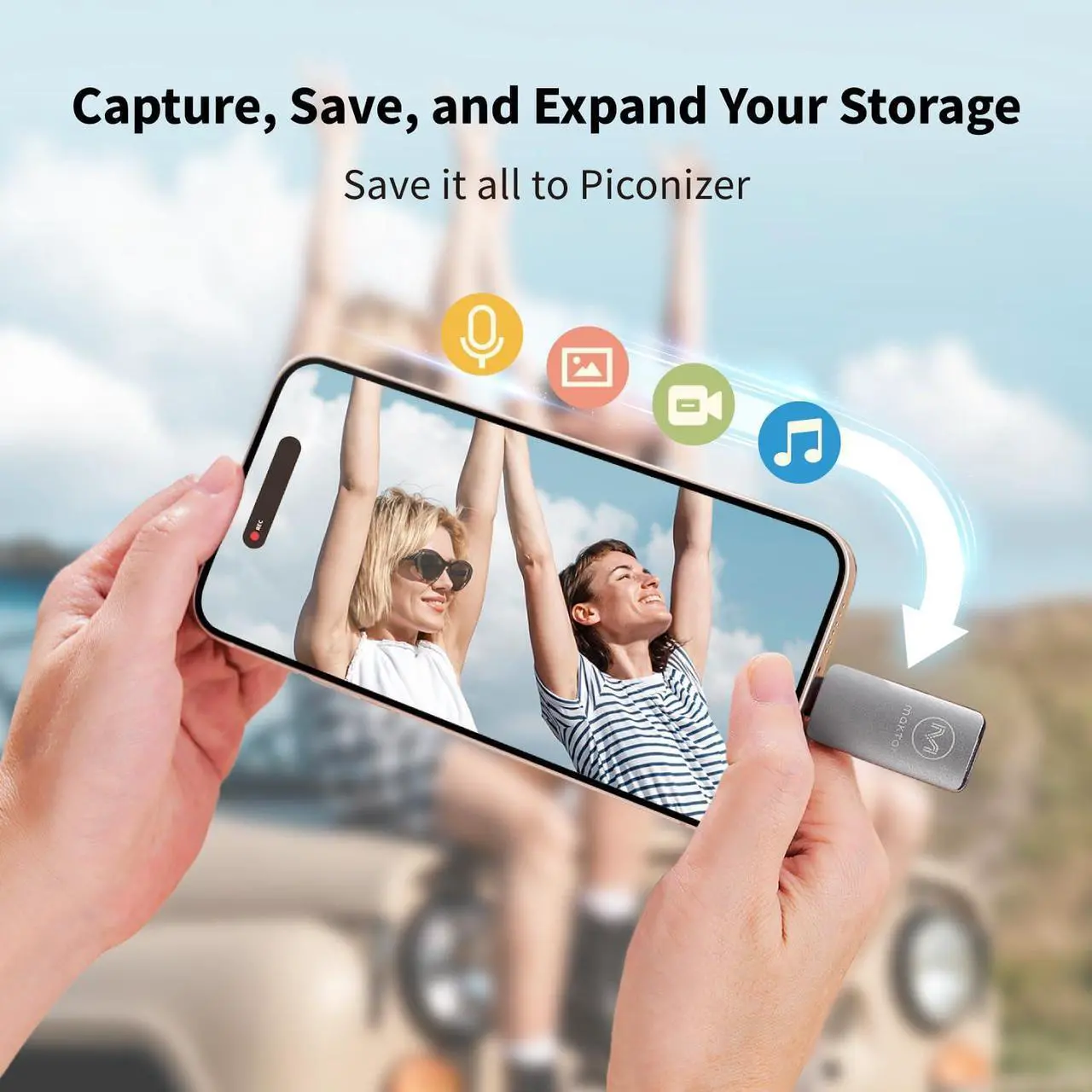 Alt view image 3 of 5 - MAKTAR - Piconizer 4, Automatic iPhone Photo Backup Storage Device, iPhone USB Flash Drive, External Storage for iPhone Photos and Videos, External Backup Drive for iPhone and iPad - Purple, 128GB