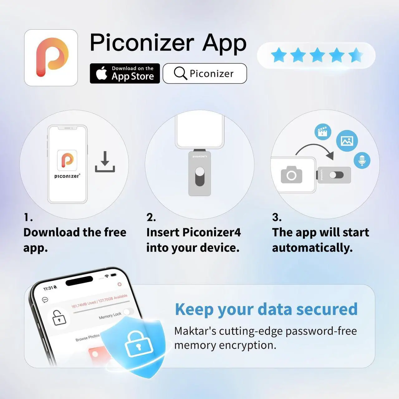 Alt view image 5 of 5 - MAKTAR - Piconizer 4, Automatic iPhone Photo Backup Storage Device, iPhone USB Flash Drive, External Storage for iPhone Photos and Videos, External Backup Drive for iPhone and iPad - Purple, 128GB