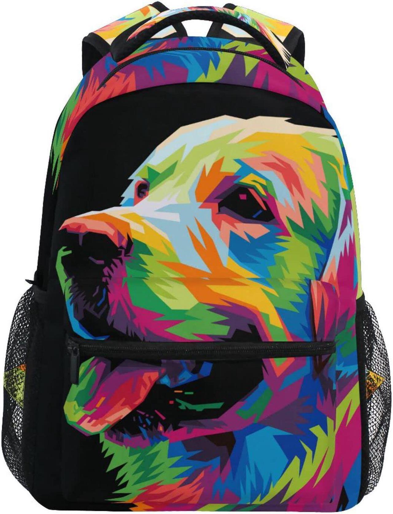 Main image of ALAZA Colorful Dog Print Golden Retriever Backpack Purse with Multiple Pockets Name Card Personalized Travel Laptop School Book Bag, Size M/16.9 inch