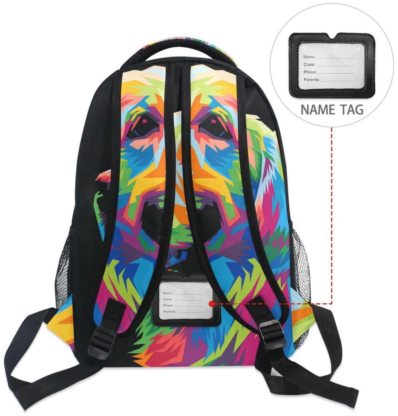 Alt view image 2 of 5 - ALAZA Colorful Dog Print Golden Retriever Backpack Purse with Multiple Pockets Name Card Personalized Travel Laptop School Book Bag, Size M/16.9 inch