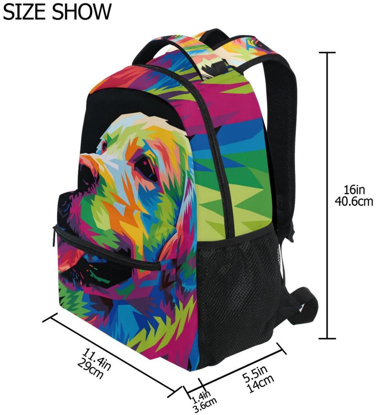 Alt view image 4 of 5 - ALAZA Colorful Dog Print Golden Retriever Backpack Purse with Multiple Pockets Name Card Personalized Travel Laptop School Book Bag, Size M/16.9 inch