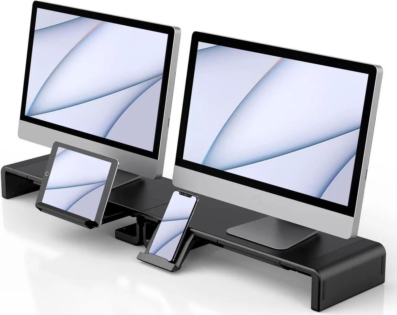 Main image of 2 Pack Computer Monitor Stand, Klearlook Foldable Monitor Stand Riser, Height Adjustable Computer Stand, Monitor Riser Stand with Storage Drawer & Tablet Phone Stand for Computer, Desktop, Laptop (Bla