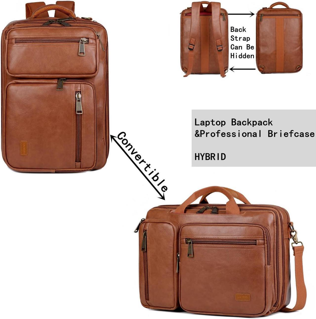 Alt view image 2 of 5 - Vegan Leather Laptop Backpack Briefcase Hybrid 15.6 Inch Laptop Travel Backpack Hiking College Backpack for Men BC-04 (Brown)