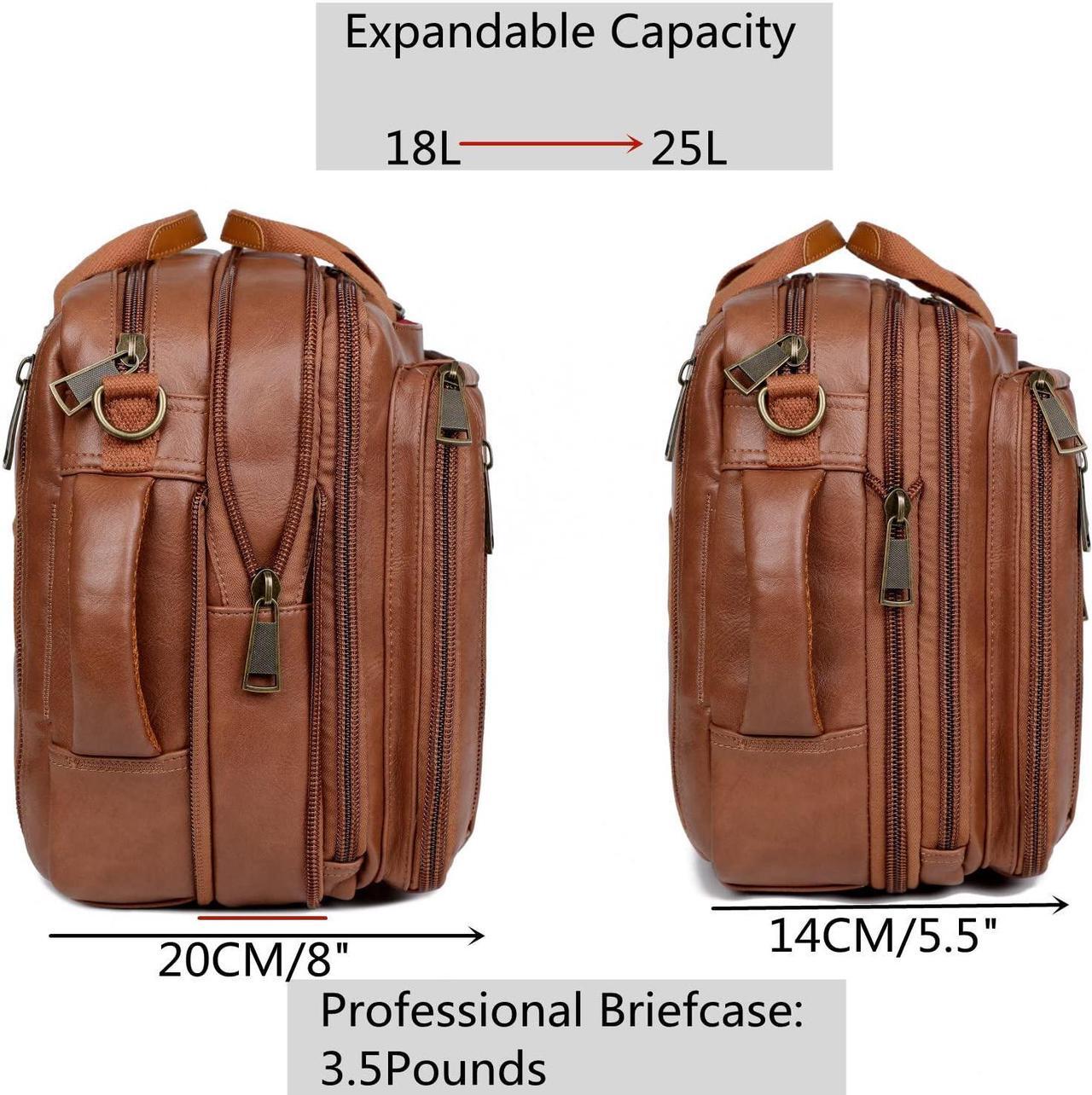 Alt view image 4 of 5 - Vegan Leather Laptop Backpack Briefcase Hybrid 15.6 Inch Laptop Travel Backpack Hiking College Backpack for Men BC-04 (Brown)