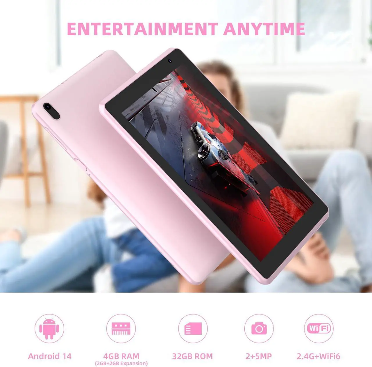 Alt view image 3 of 5 - 2025 Android 14 Tablet, 7 inch Tablet, 4GB RAM+32GB ROM/ 1TB Expandable Tablet PC,1.6Ghz Quad-core Processor Computer Tablet, 1024*600 IPS Touch Screen, 5MP Dual Camera, WiFi, Game, Bluetooth Tablet
