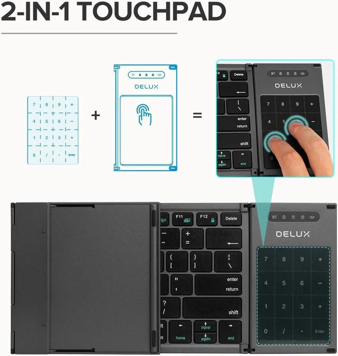 Alt view image 2 of 5 - DeLUX Wireless Foldable Keyboard and Ergonomic Vertical Mouse Combo