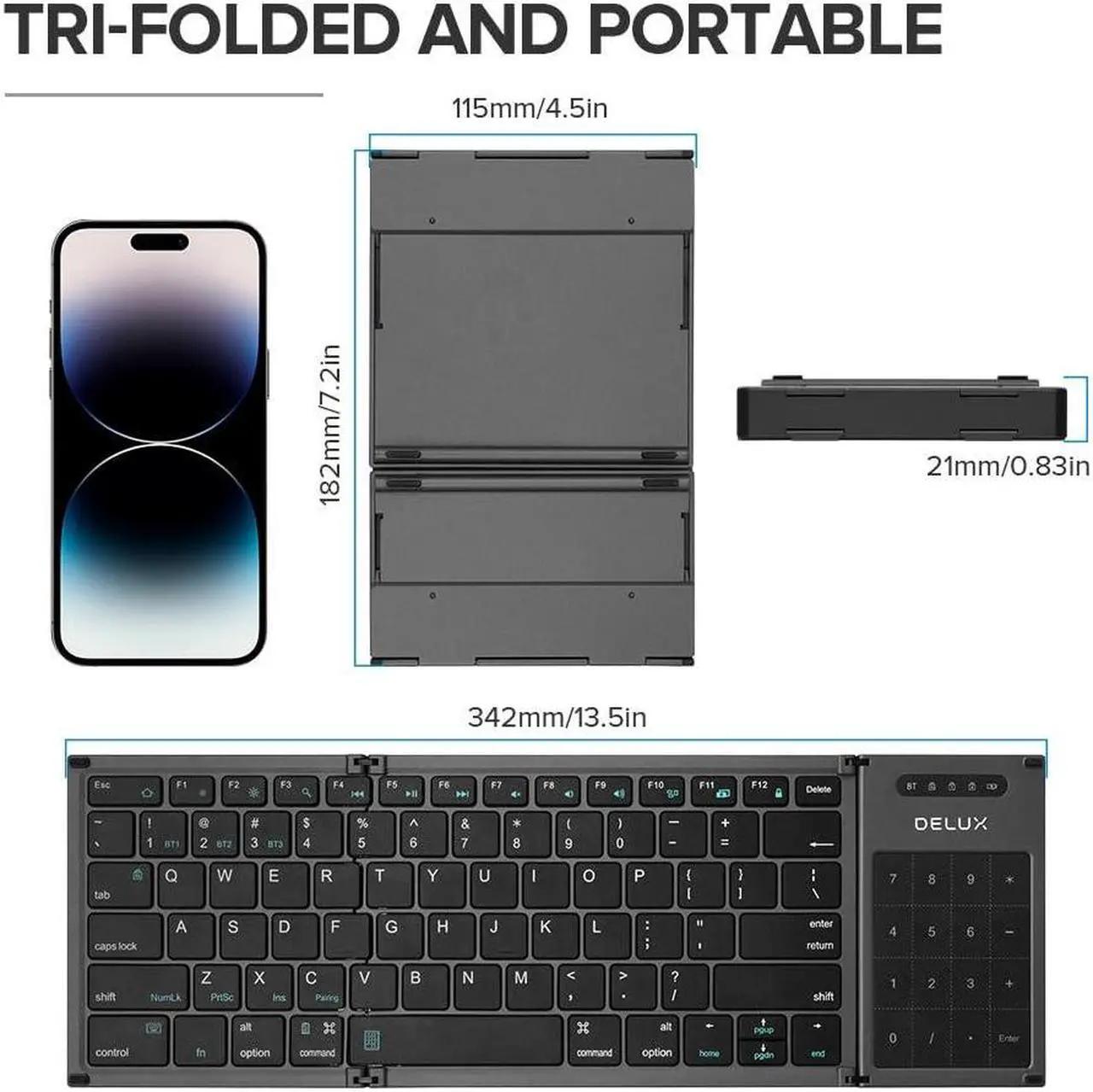 Alt view image 5 of 5 - DeLUX Wireless Foldable Keyboard and Ergonomic Vertical Mouse Combo
