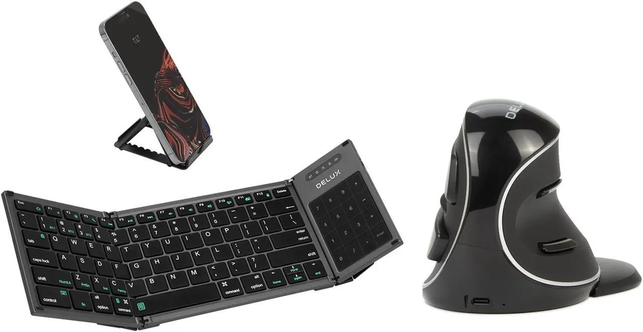 Main image of DeLUX Wireless Foldable Keyboard and Ergonomic Vertical Mouse Combo