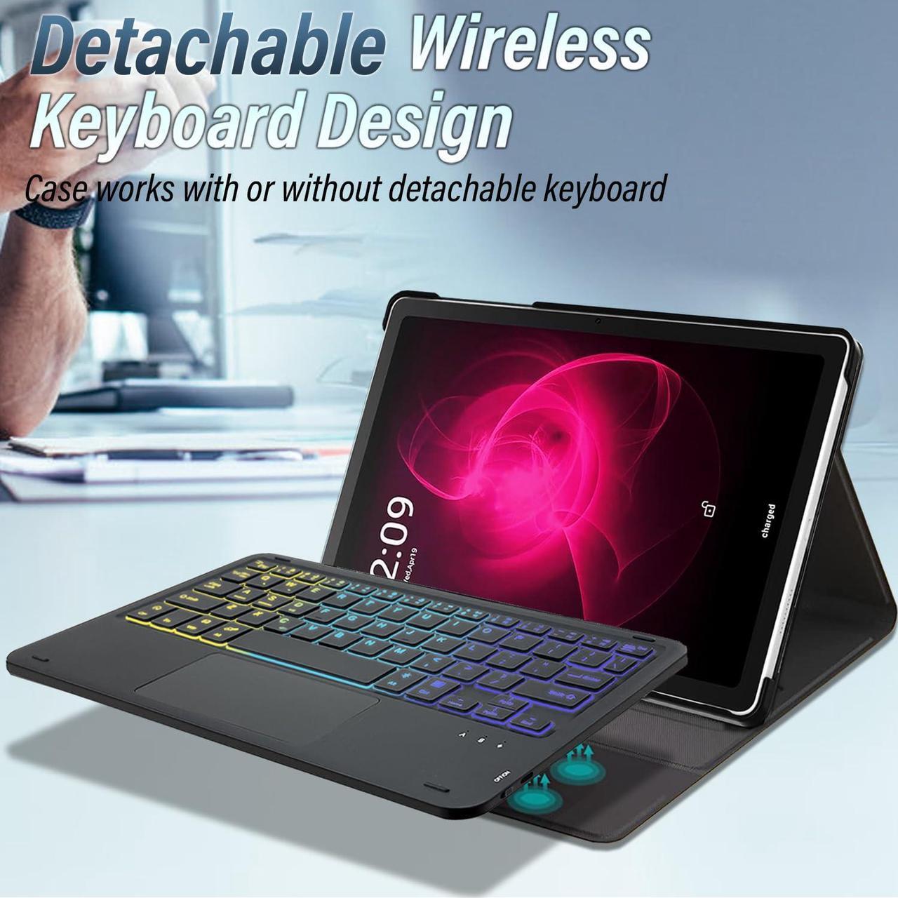 Alt view image 3 of 5 - Backlit Touchpad Keyboard Case for T-Mobile Revvl Tab 5G Tablet 10.36 Inch, DKAHOEE 3-Zone Backlit Wireless Trackpad Keyboard with Protective Slim Stand Case for 10.36" T-Mobile Revvl Tab 2023 Release