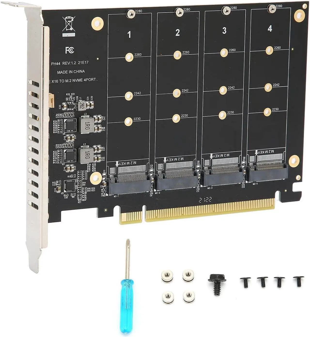 Main image of PCIE NVME Adapter Card, 4 Port M.2 SSD NVME (M Key) to PCIE x 4 Controller Converter Expansion Card(ph44)