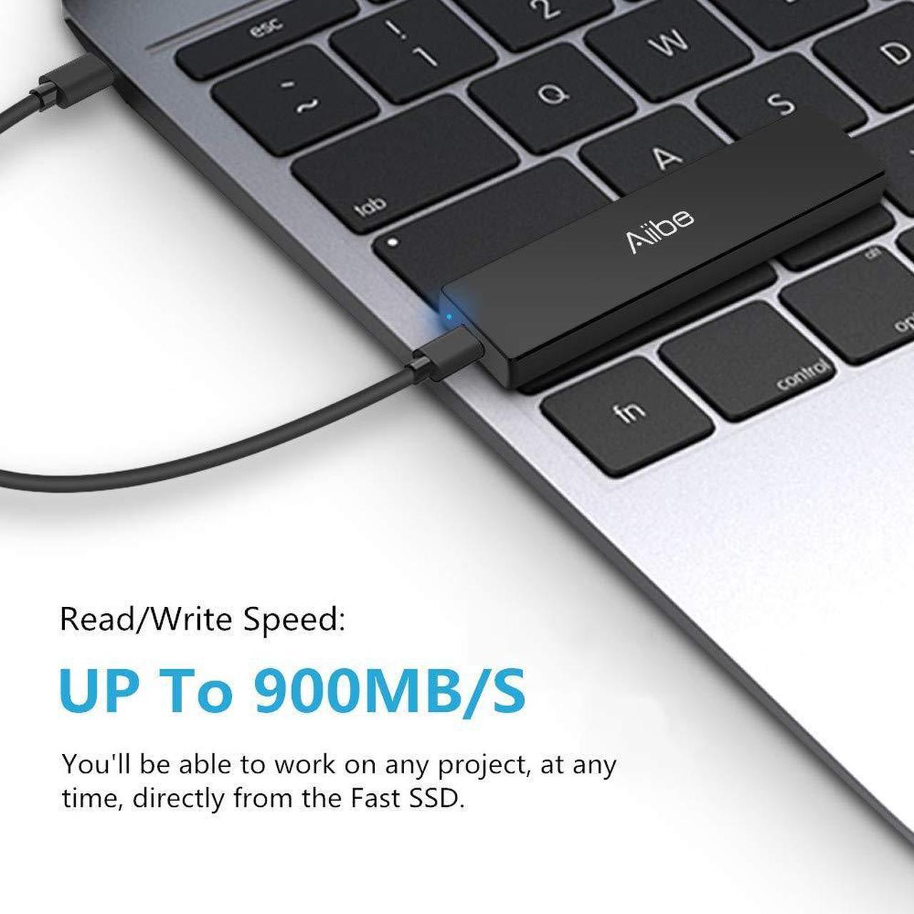 Alt view image 3 of 5 - Aiibe External SSD 1TB - Up to 900MB/s - USB-C, USB 3.1 Portable SSD External Solid State Drive 1TB Mini SSD Drive for PC Laptop, Mac, Xbox and PS4 - Black