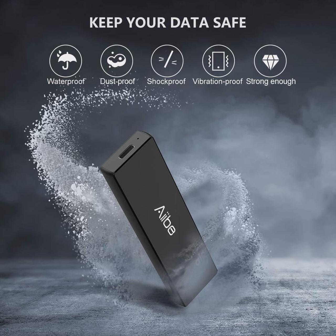 Alt view image 2 of 5 - Aiibe External SSD 1TB - Up to 900MB/s - USB-C, USB 3.1 Portable SSD External Solid State Drive 1TB Mini SSD Drive for PC Laptop, Mac, Xbox and PS4 - Black