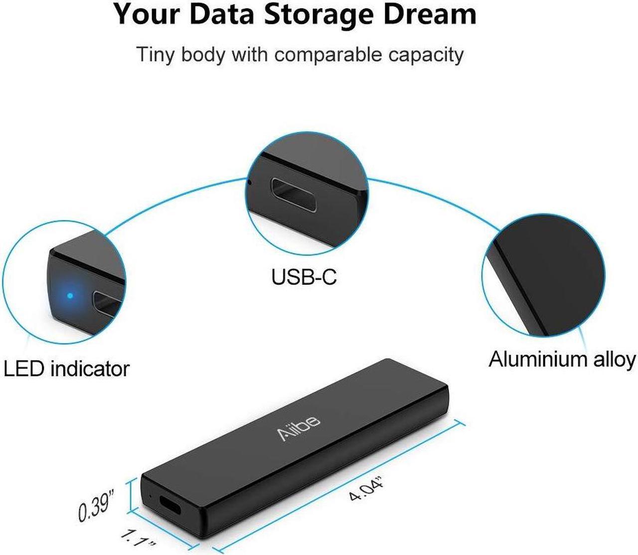 Alt view image 4 of 5 - Aiibe External SSD 1TB - Up to 900MB/s - USB-C, USB 3.1 Portable SSD External Solid State Drive 1TB Mini SSD Drive for PC Laptop, Mac, Xbox and PS4 - Black