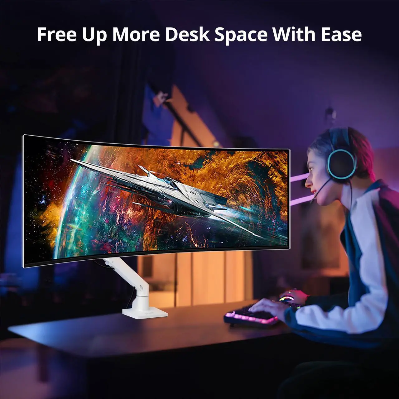 Alt view image 2 of 5 - AVLT Single 34"-57" Monitor Arm Desk Mount fits One 44 lbs Heavy Duty Monitor Full Motion Height Swivel Tilt Rotation Adjustable Monitor White Arm VESA 200x200 200x100 100x100 75x75