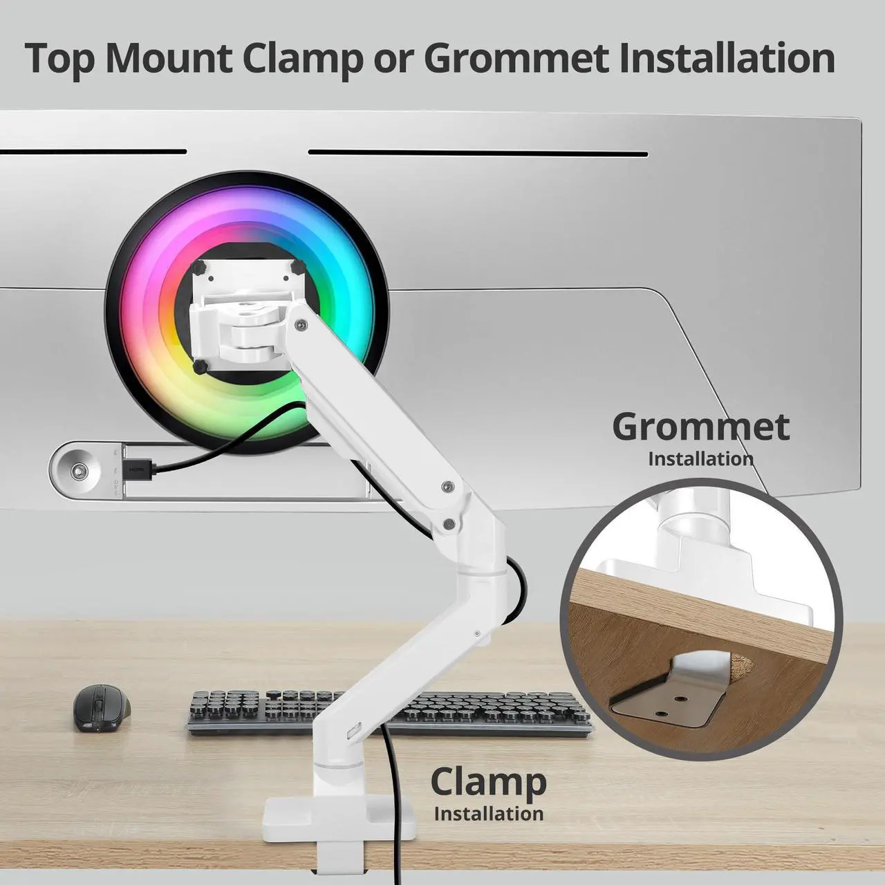 Alt view image 5 of 5 - AVLT Single 34"-57" Monitor Arm Desk Mount fits One 44 lbs Heavy Duty Monitor Full Motion Height Swivel Tilt Rotation Adjustable Monitor White Arm VESA 200x200 200x100 100x100 75x75