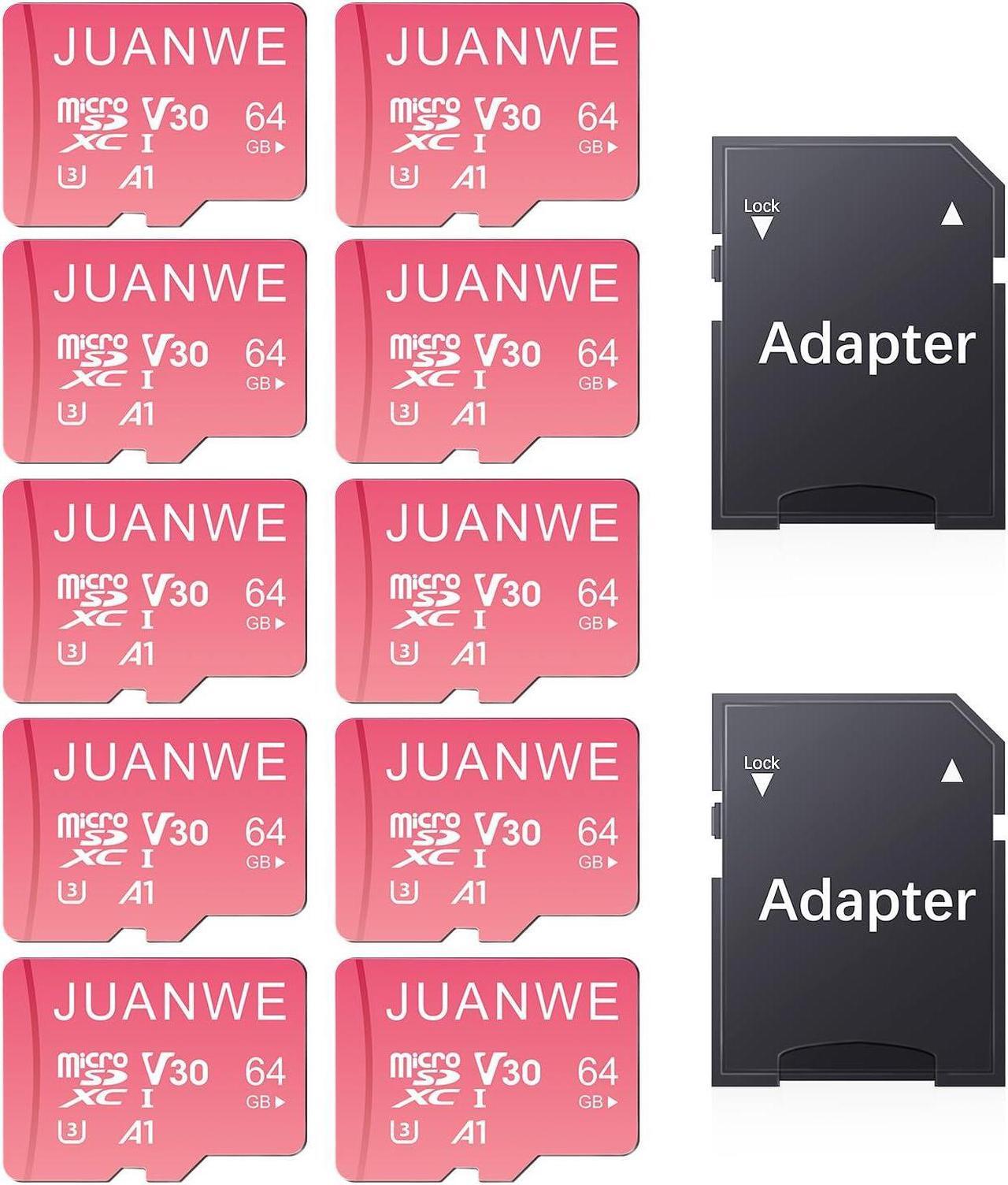 Main image of JUANWE 10 Pack 64GB Micro SD Card 64 GB Memory Card MicroSDXC SD Card 64GB TF Cards UHS-I A1 U3 V30 for 4K Video Recording (10 Pack, Pink)