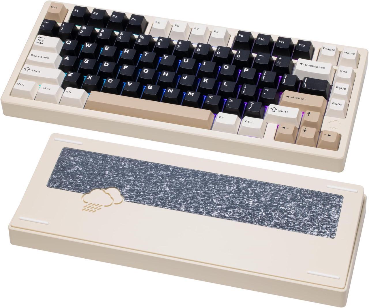 Main image of KEEBMONKEY WOBKEY Rainy 75 CNC Aluminum HMX/JWK/Cocoa Switches Triple-Mode Connectivity Mechanical Keyboard with Superior Acoustics, RGB/FR4/Silver SUS304/7000mAh/Cocoa Switch (Pro - White)