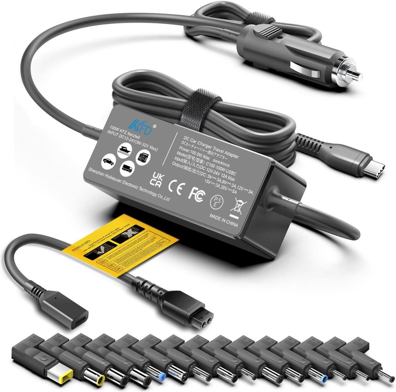 Main image of KFD Universal Laptop Car Charger PD 100W 90W 87W 67W 65W 61W 45W USB C DC Adapter for MacBook Surface Lenovo Dell HP Gateway Asus Acer Samsung Sony Monitor LG TV Soundbar Speaker Power Station Cord