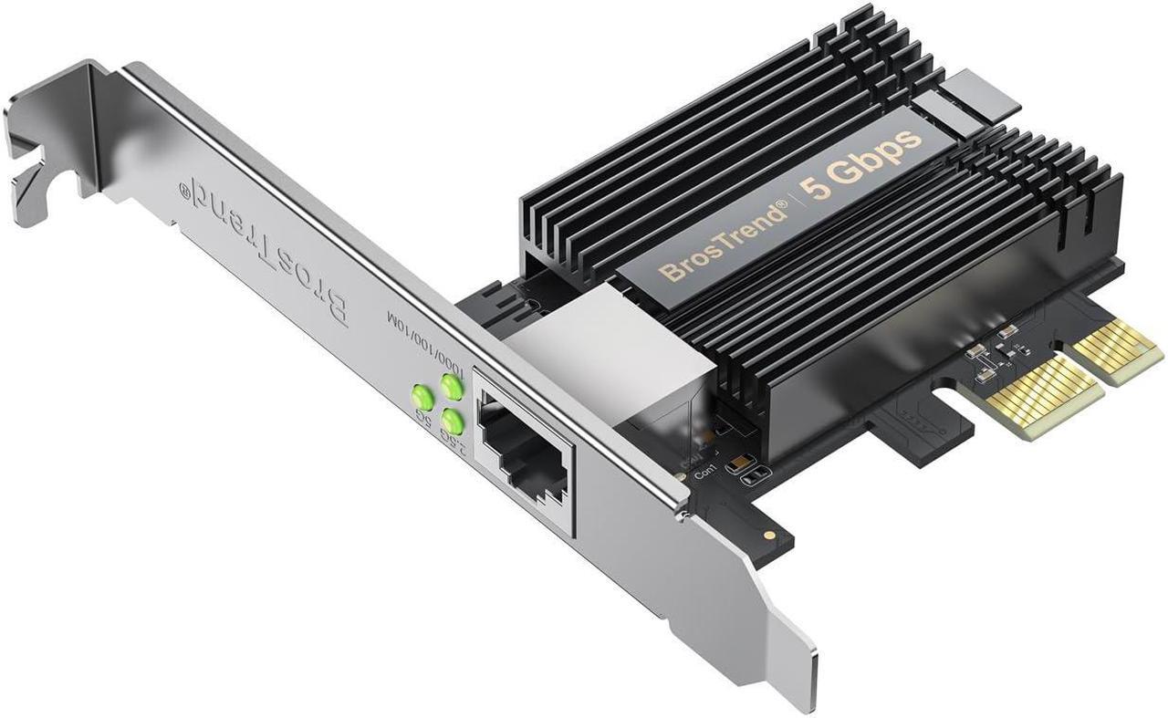 Main image of BrosTrend 5Gb PCIe Network Card, PCIe Ethernet Card with Extra Low-Profile, PCI Express Network Adapter for PC Windows 11/10 & Windows Server 2022 ONLY, PCIe to 5 Gigabit NIC Card Lifetime Protection