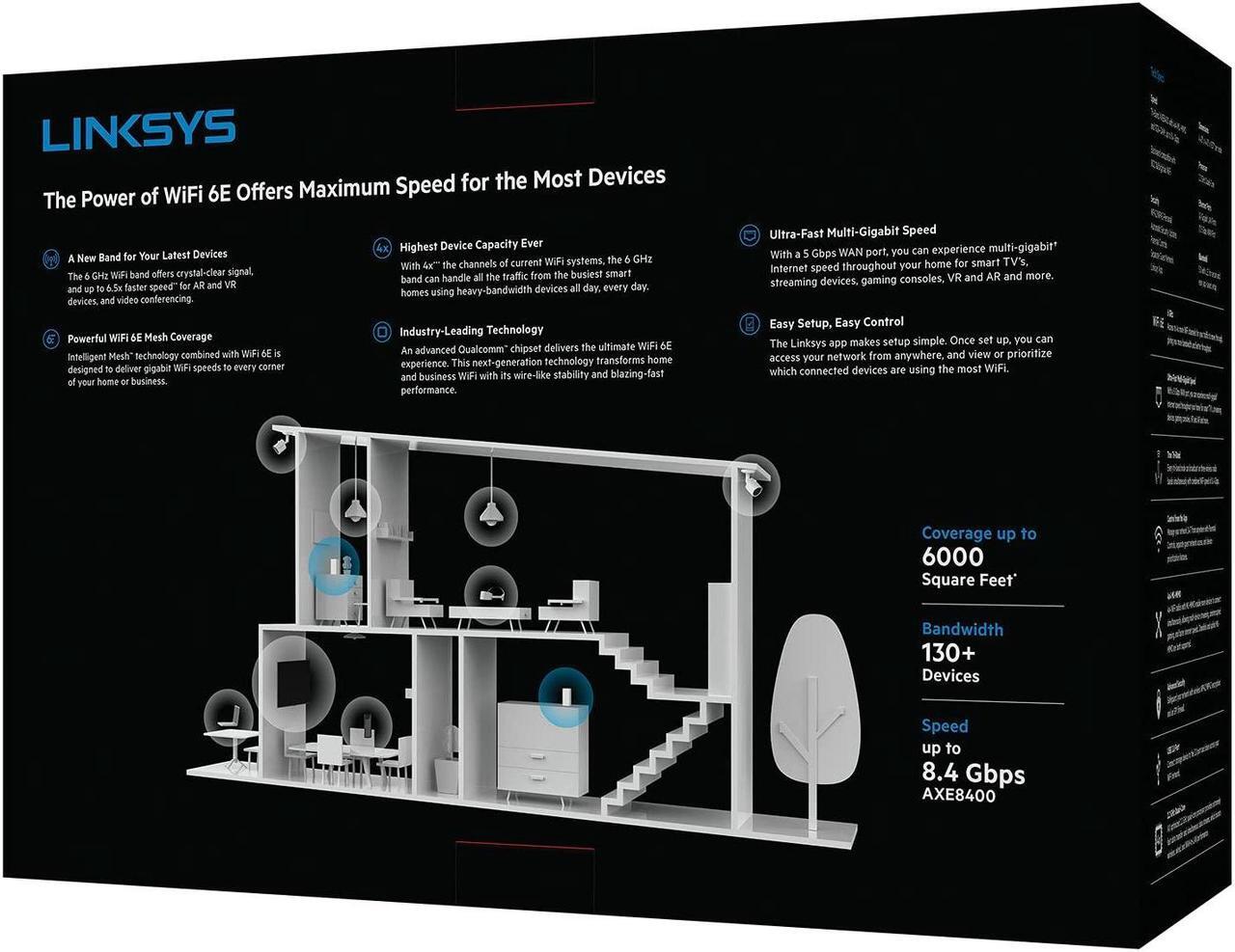 Alt view image 4 of 5 - Linksys MX8502 Atlas Max 6E Tri-Band Mesh Wi-Fi 6E System (2 Pack)