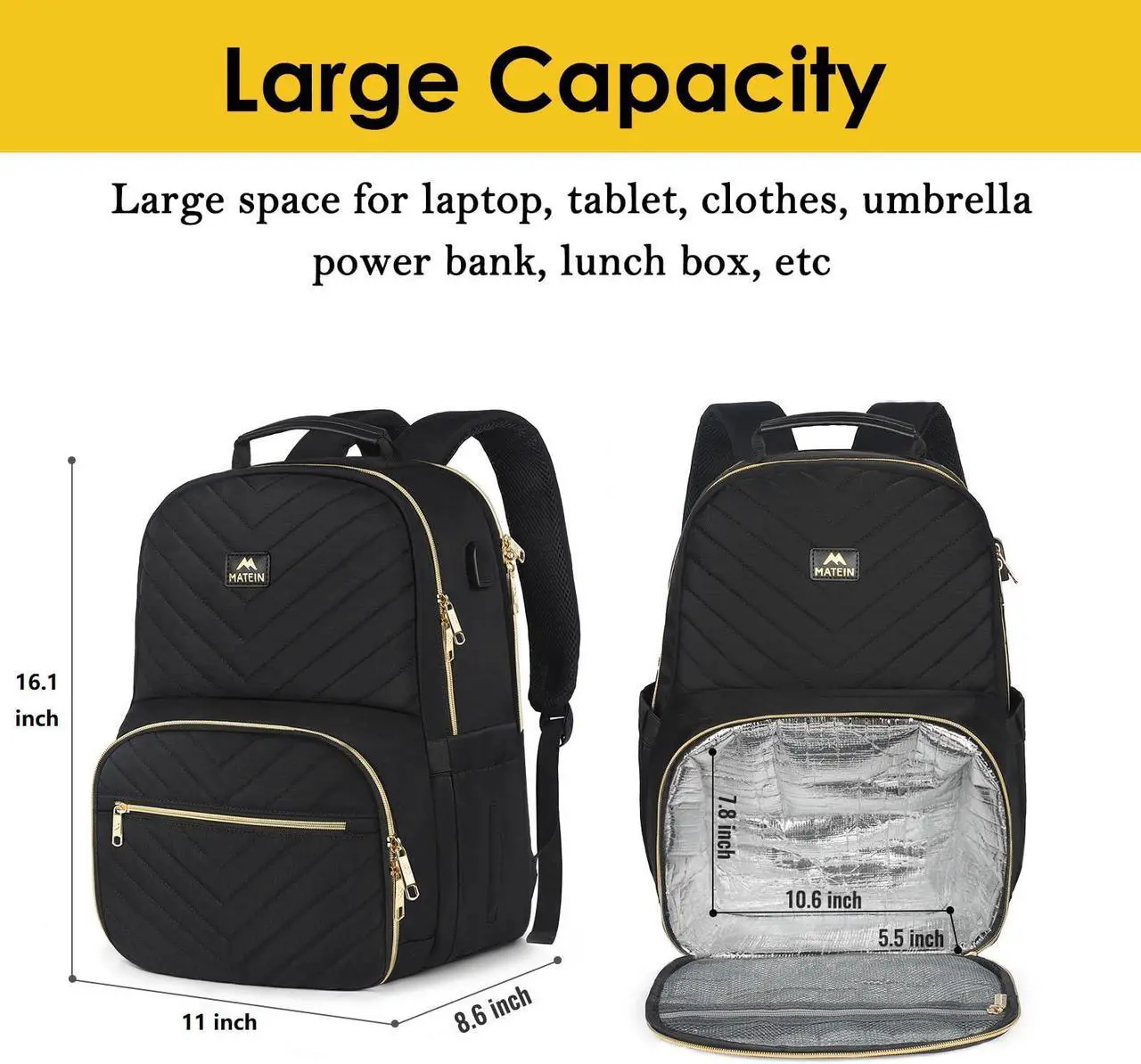Alt view image 2 of 5 - MATEIN Lunch Backpack for Women, 15.6 Inch Laptop Work Back Pack with Insulated Cooler Compartment, 17 Inch Laptop Backpack for Women, Large TSA Approved Travel Bag with Dry Wet Pocket