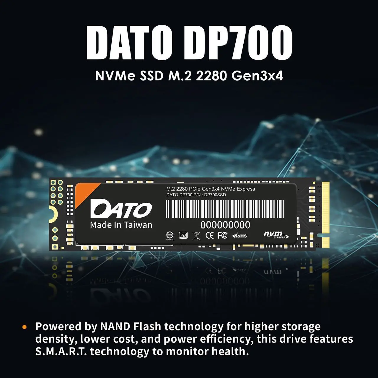 Alt view image 2 of 5 - DATO 1TB SSD M.2 2280 PCIe Gen3x4 NVMe Internal Solid State Drive, Up to 2500/1700 MB/s, DP700 Series