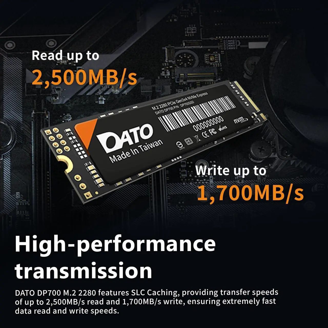 Alt view image 3 of 5 - DATO 1TB SSD M.2 2280 PCIe Gen3x4 NVMe Internal Solid State Drive, Up to 2500/1700 MB/s, DP700 Series