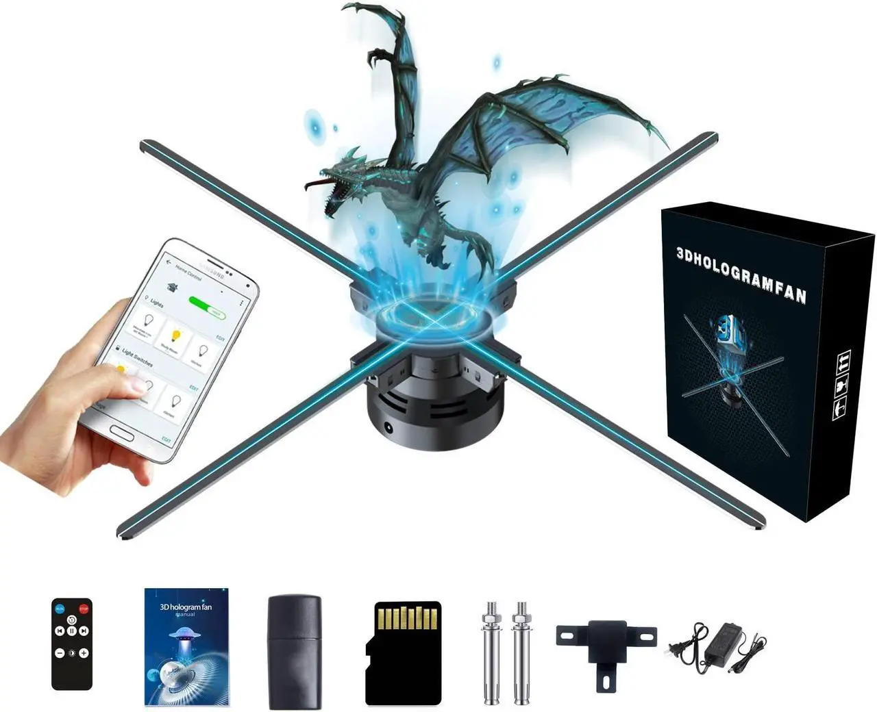 Alt view image 4 of 5 - 3D Hologram Fan,27.5" Christmas Tree Holographic Fan Advertising Display with Remote,Hologram Projector with 700 Video Library,70CM Hologram Fan HD LED for Business Store Signs,Halloween