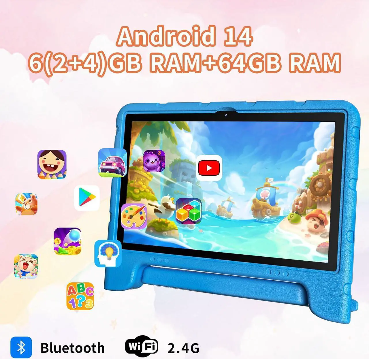 Alt view image 2 of 5 - EDDBNi Kids Tablet Android 14 Tablet 10 inch Kids Tablets with Case Quad Core 64GB Dual Camera Parental Controls 2.4G WiFi Educational Tablets(Blue)