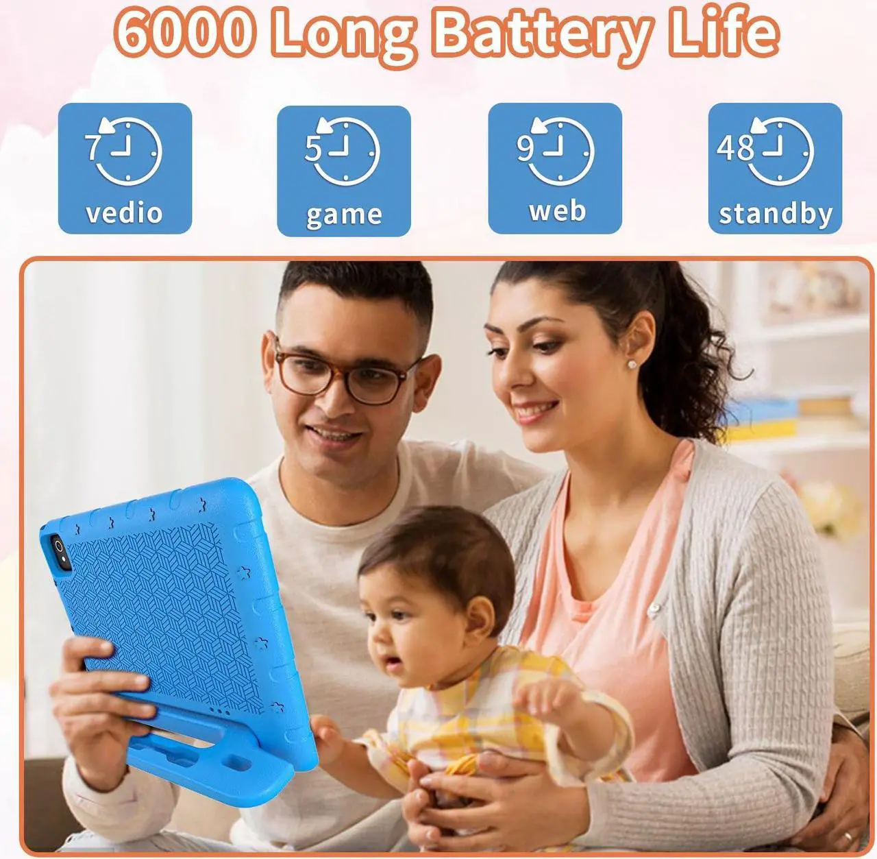 Alt view image 3 of 5 - EDDBNi Kids Tablet Android 14 Tablet 10 inch Kids Tablets with Case Quad Core 64GB Dual Camera Parental Controls 2.4G WiFi Educational Tablets(Blue)