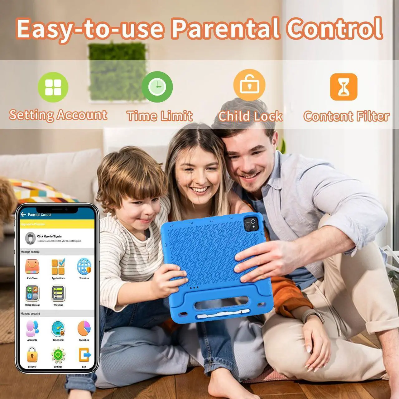 Alt view image 5 of 5 - EDDBNi Kids Tablet Android 14 Tablet 10 inch Kids Tablets with Case Quad Core 64GB Dual Camera Parental Controls 2.4G WiFi Educational Tablets(Blue)