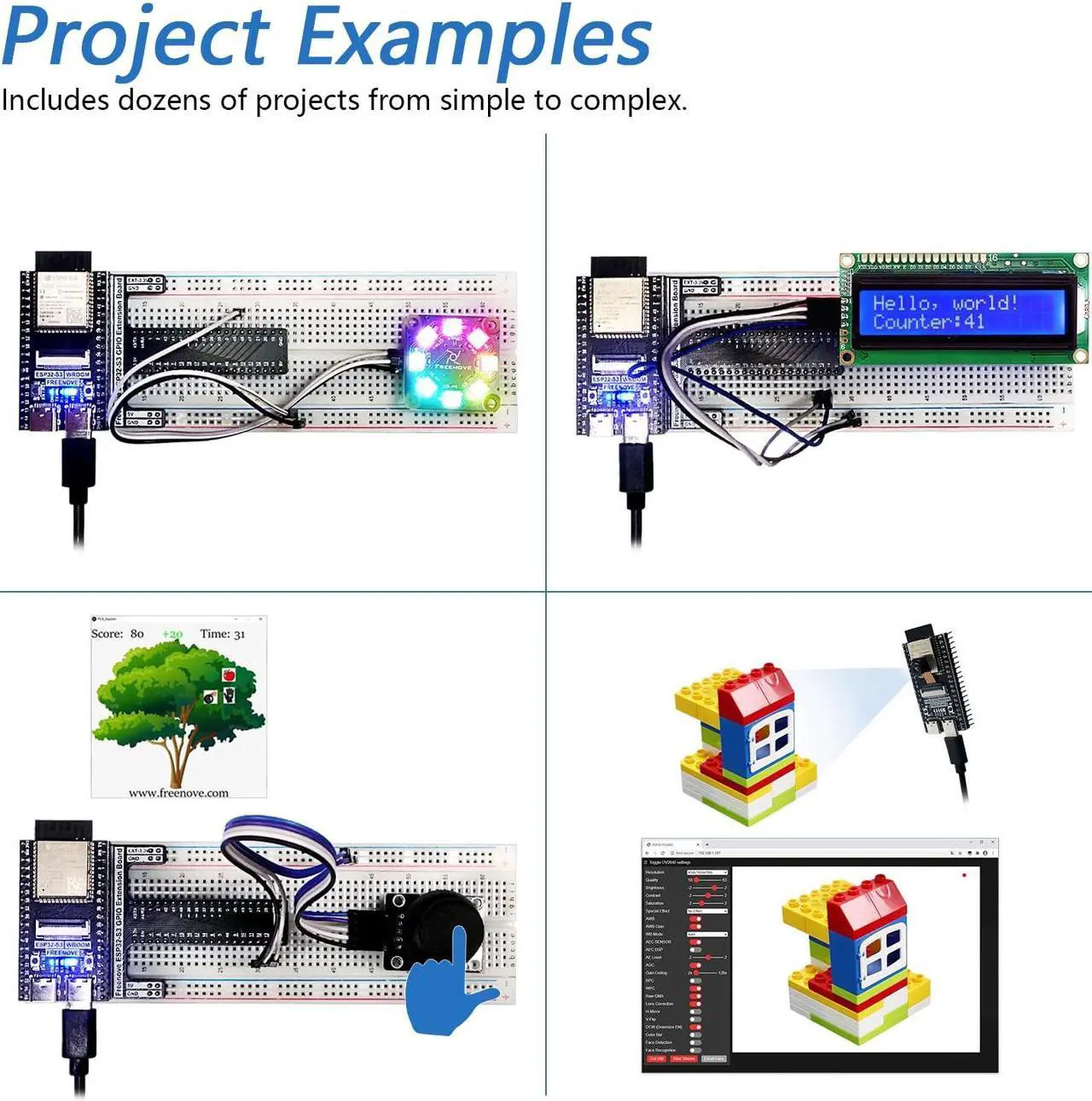Alt view image 4 of 5 - Freenove Ultimate Starter Kit for ESP32-S3-WROOM CAM (Included), Dual-core 32-bit 240 MHz Microcontroller, Onboard Camera Wireless, Python C Java, 783-Page Detailed Tutorial, 243 Items, 116 Projects
