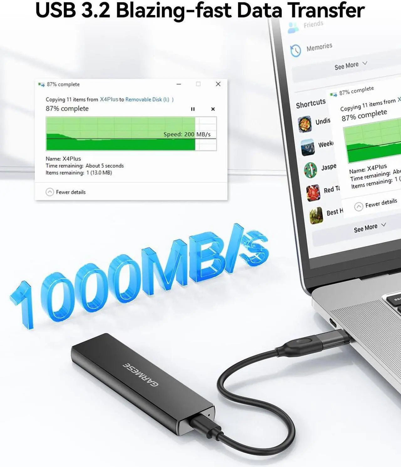 Alt view image 2 of 5 - GARMESE External SSD 512GB Portable SSD Speed Up to 1000MB/s USB 3.2 Gen 2, External Solid State Drives with Type-C Cable, External Hard Drive for PC Mac Game Console
