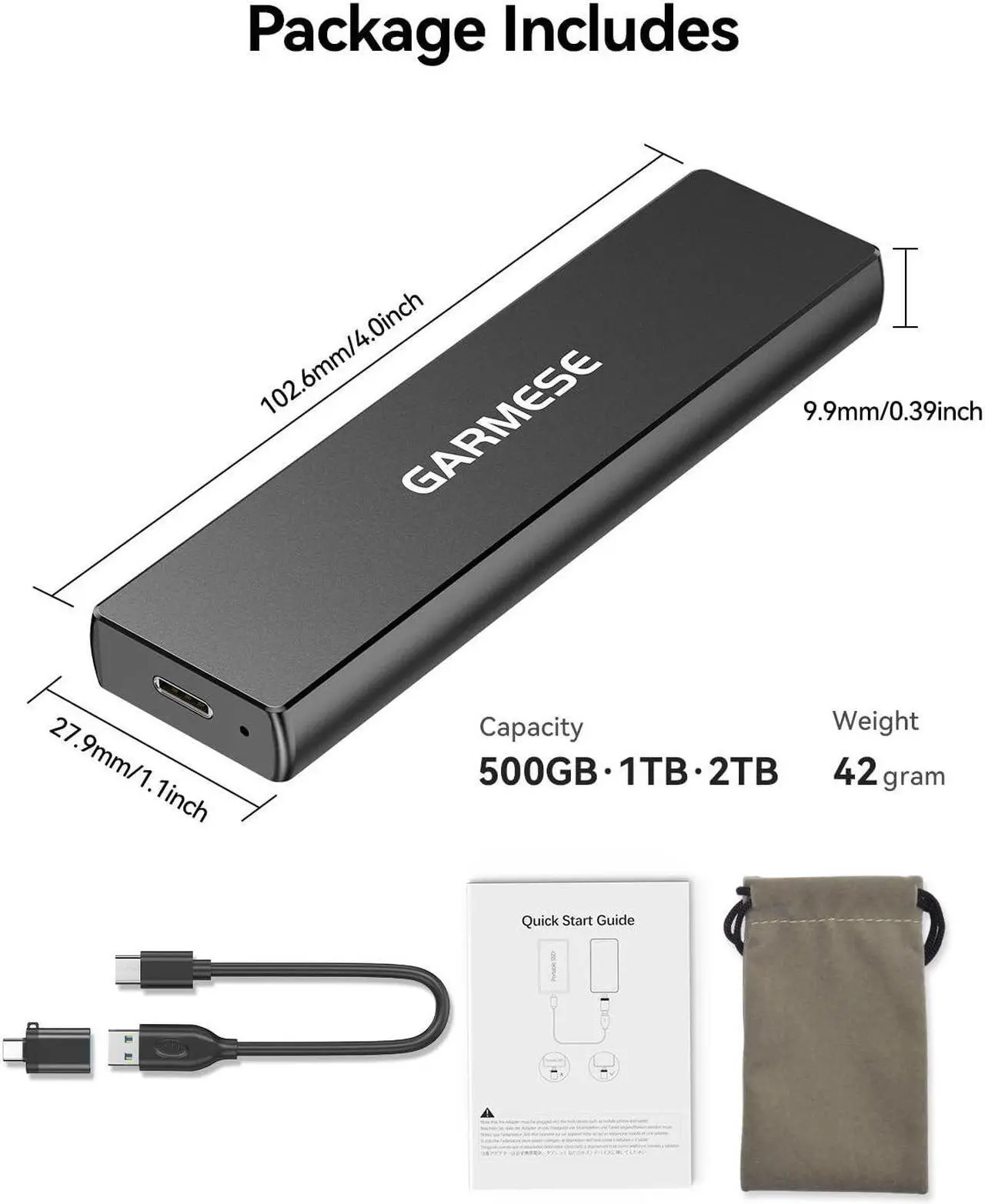 Alt view image 4 of 5 - GARMESE External SSD 512GB Portable SSD Speed Up to 1000MB/s USB 3.2 Gen 2, External Solid State Drives with Type-C Cable, External Hard Drive for PC Mac Game Console