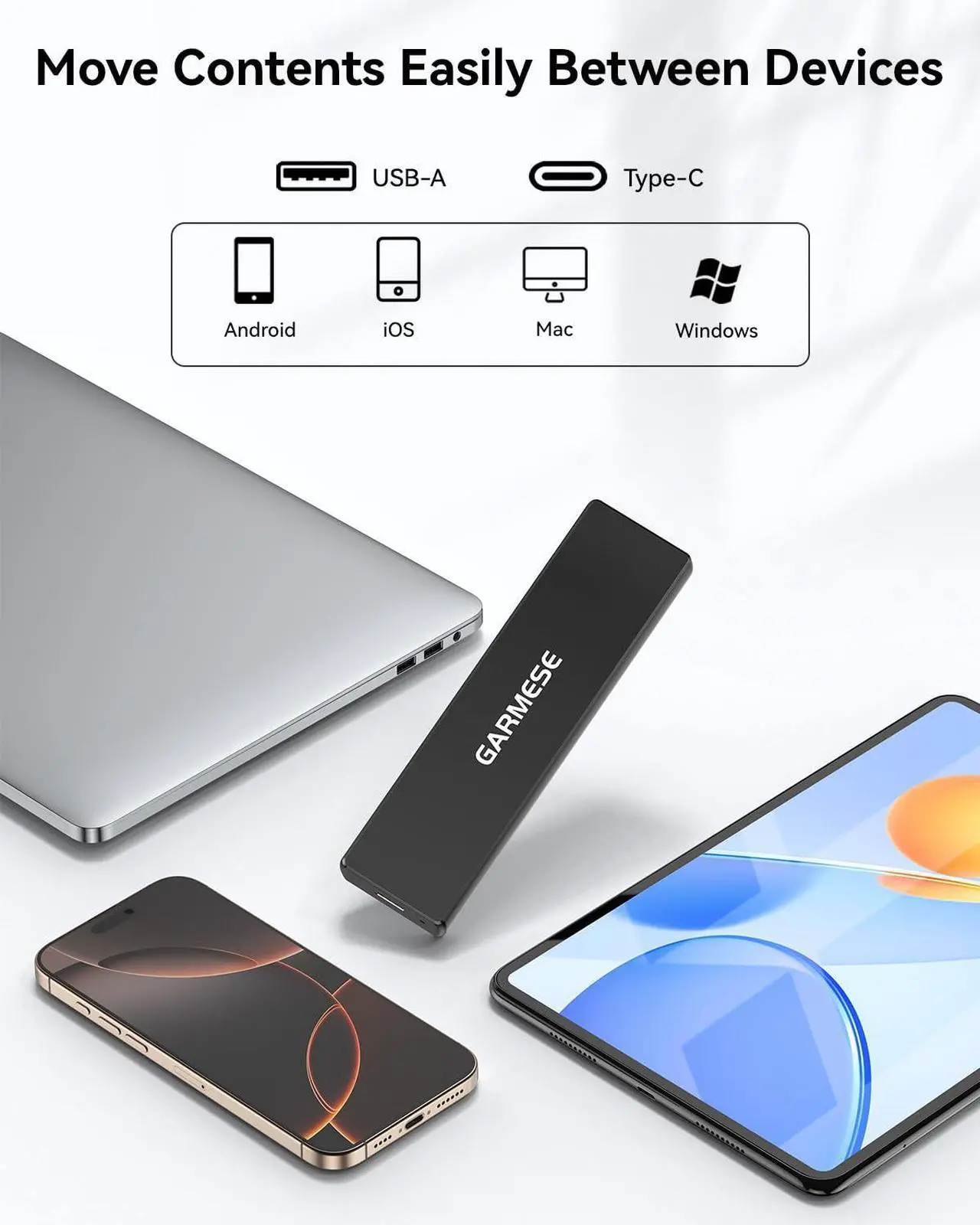 Alt view image 3 of 5 - GARMESE External SSD 512GB Portable SSD Speed Up to 1000MB/s USB 3.2 Gen 2, External Solid State Drives with Type-C Cable, External Hard Drive for PC Mac Game Console