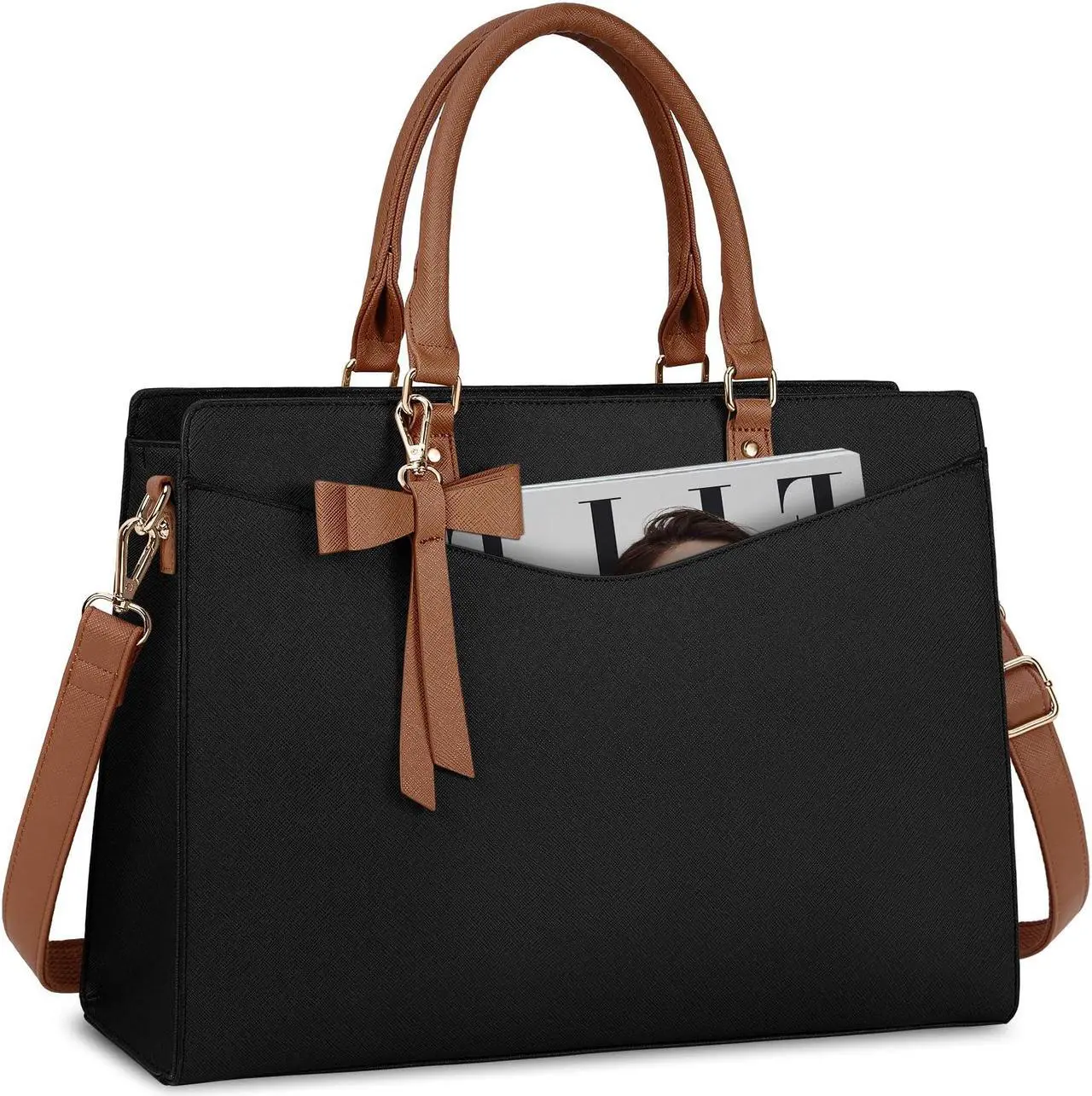 Main image of RAINSMORE Laptop Bag for Women 15.6 Inch PU Leather Laptop Tote Bag Professional Business Office Briefcase Waterproof Work Bag Computer Tote Bag Large Lightweight Handbag Shoulder Bag