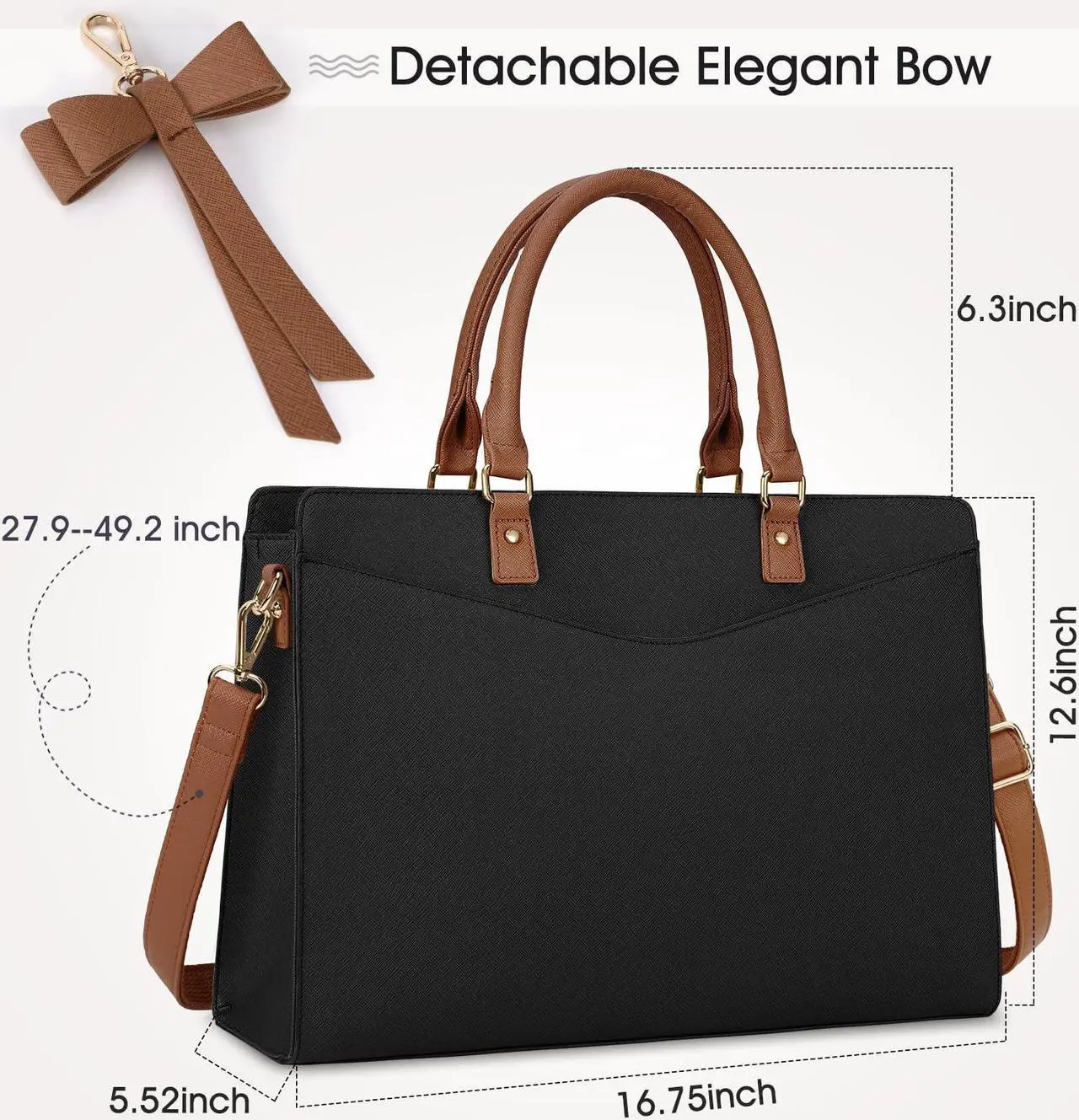 Alt view image 2 of 5 - RAINSMORE Laptop Bag for Women 15.6 Inch PU Leather Laptop Tote Bag Professional Business Office Briefcase Waterproof Work Bag Computer Tote Bag Large Lightweight Handbag Shoulder Bag