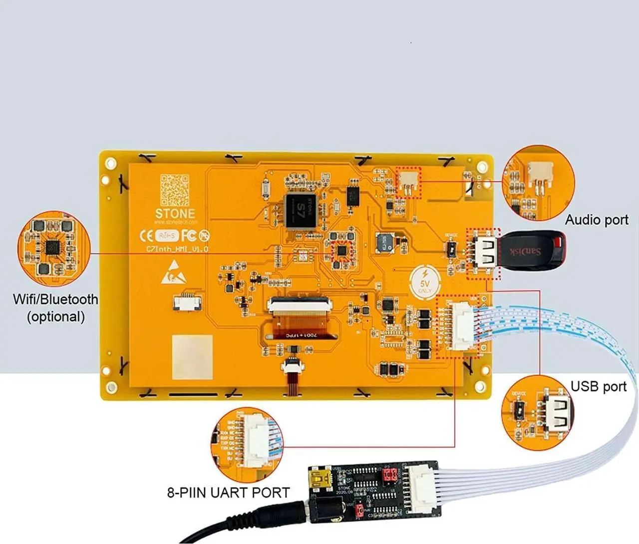 Alt view image 2 of 5 - 5 Inches HMI Smart TFT LCD Touch Screen Display Module 800 * 480 RS232/TTL UART Port with TFT Touch Screen and 1GHz CPU for Arduino R3/Mega2560 ESP32 8266 STM32