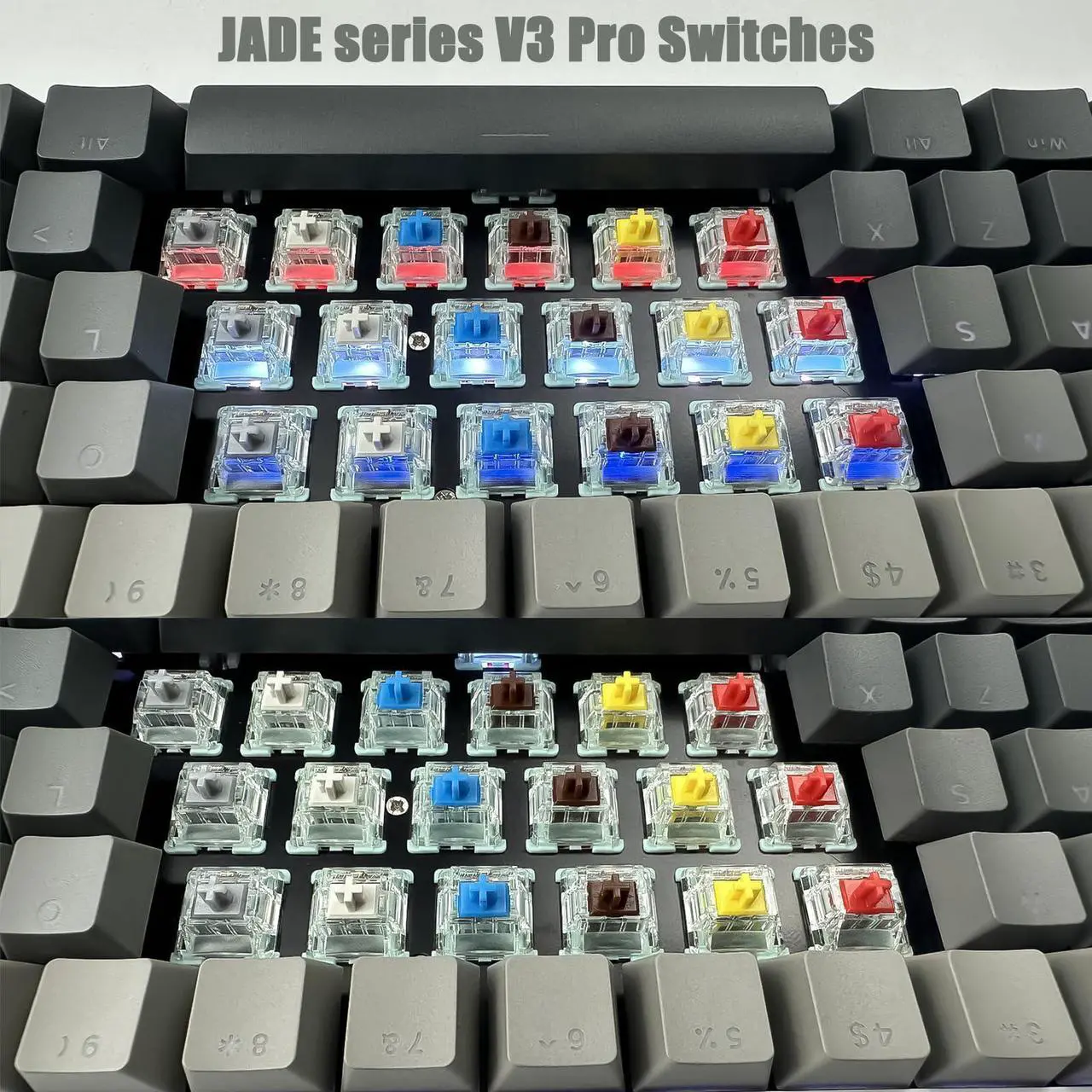 Alt view image 4 of 5 - Zjmehty Gateron Jade Series Dual-Stage Spring Pre Lubed Switches Blue V3 Pro,3-Pin 60gf Clicky/RGB/LED Switches for Mechanical Keyboard(Blue,108pcs)